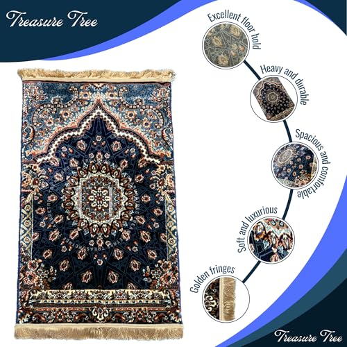 Image of Deluxe Velvet Heavyweight Prayer Mat | Elegant and Super Soft Design | Ideal for Muslim Prayers | Heavy Carpet Mat with Premium Softness and Luxurious Design. (Navy Blue)