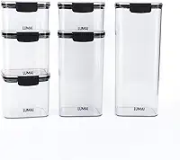 LUMAI Kit 6 Potes Herméticos Armazenamento Ultra Forte Organizador de Alimentos Vedação em Silicone Livre BPA Transparente Empilhável Resistente Mantimentos Cereais Cozinha Freezer Conserva por Meses