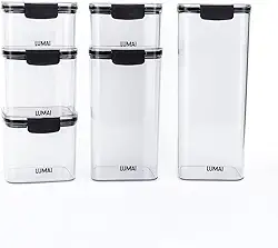LUMAI Kit 6 Potes Herméticos Armazenamento Ultra Forte Organizador de Alimentos Vedação em Silicone Livre BPA Transparente Empilhável Resistente Mantimentos Cereais Cozinha Freezer Conserva por Meses
