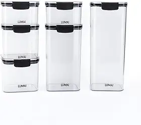 LUMAI Kit 6 Potes Herméticos Armazenamento Ultra Forte Organizador de Alimentos Vedação em Silicone Livre BPA Transparente Empilhável Resistente Mantimentos Cereais Cozinha Freezer Conserva por Meses