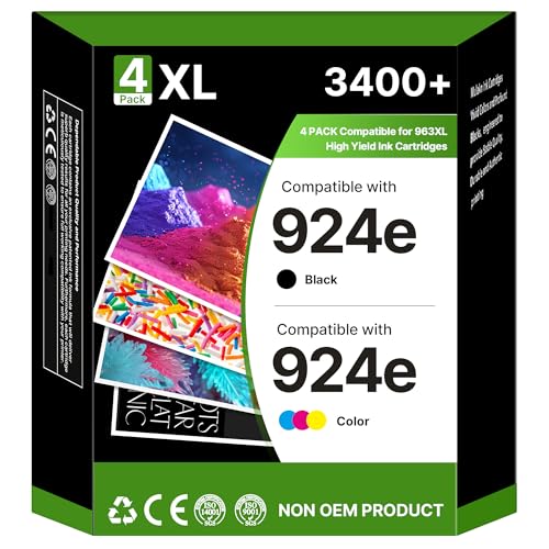 924e 924XL Ink Cartridges with Chip Compatible for HP 924e 924 Ink for HP OfficeJet Pro 8120 8123 8120e 8122e 8124e 8125e 8128e 8130e 8132e 8134e Printers (4-Pack Black Cyan Magenta Yellow)