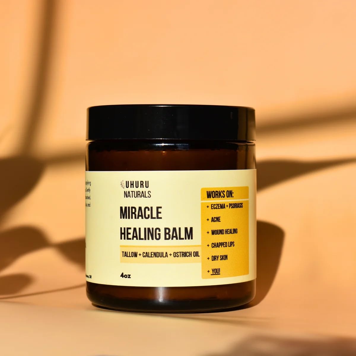 100% Grass Fed Beef Tallow for Skin Care - Infused with Calendula and Manuka Honey Balm With - Face + Body Moisturizer Natural Cream, by Uhuru Naturals 4 OZ