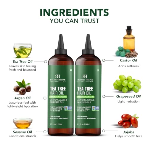 Image of Botanic Hearth Tea Tree Oil for Hair | With Argan, Jojoba & Grapeseed Oils | Soothes Itchy Scalp & Fights Dandruff | Non GMO Verified | 6.7 fl oz, Pack of 2