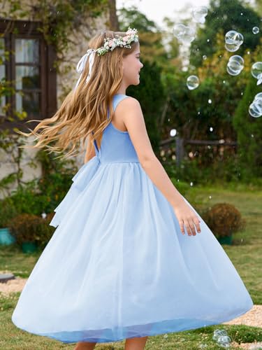 Haloumoning Girls Tulle Dresses Long A-Line Wedding Flower Girl Dress 4-14 Years3