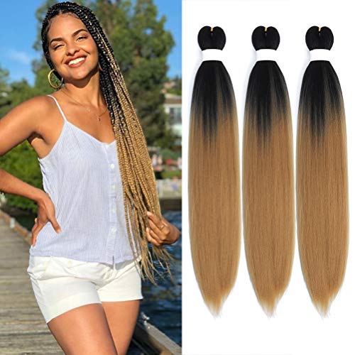 Ombre Pre Stretched Braiding Hair 24 Inch 3 Packs Brown Synthetic Fiber Croceht Braiding Hair Extension for Twist