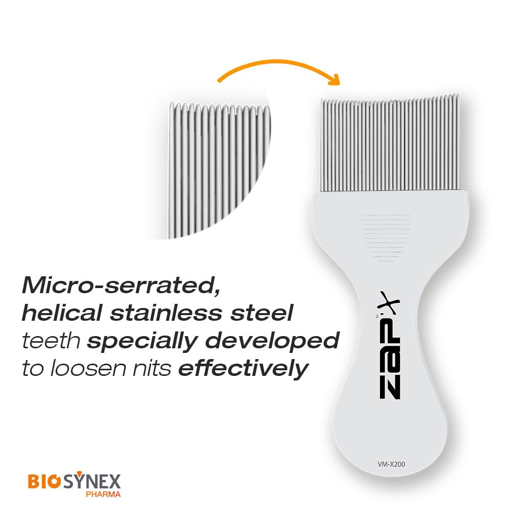 ZAP'X Manual Anti-Lice & Nits Comb - Ergonomic, Stainless Steel, Unisex, Children, 1 Unité (Lot de 1) - Image 4