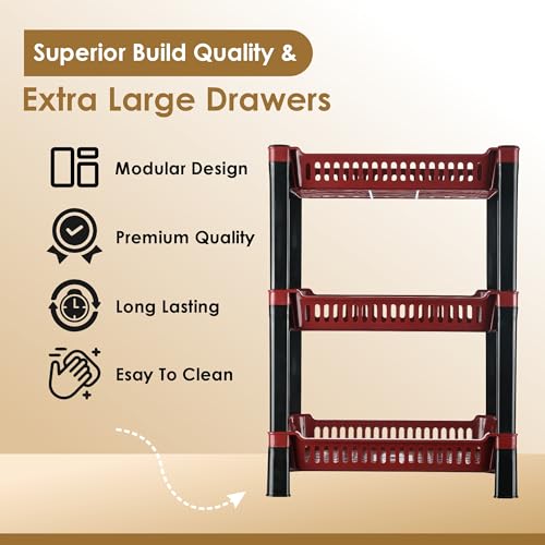 Image of Urbane Home Pack of 5 Multipurpose Kitchen Organizer /Storage Rack | 3-Layer Onion Stand for Kitchen | Vessels & Vegetable Organiser | Maroon