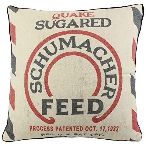 enFen Vintage Country Linen Throw Pillow Case Cushion Cover Sugared Feed Sack 16'' Square Cover