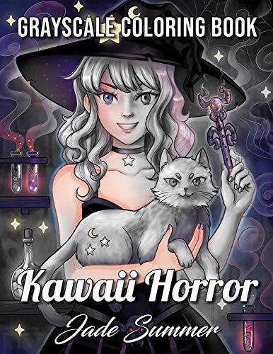 Télécharger Kawaii Horror Grayscale: An Adult Coloring Book with Adorable Girls, Spooky Scenes, Mysterious Place PDF