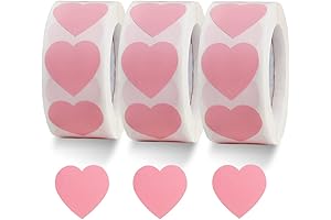 1500 Premium Pink Heart Label Stickers - Charming Heart Shape Decals for...