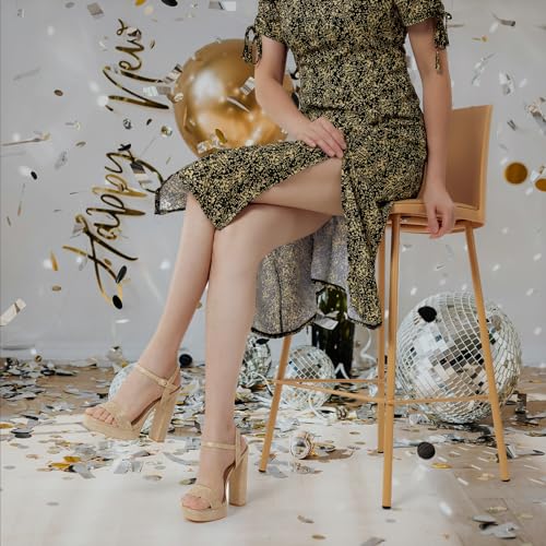 GENSHUO Platform 5 inch High Heels for Women Block Chunky High Heeled Sandals Square Open Toe Ankle Strap Glitter Sexy Shoes for Wedding Party Prom Dance2