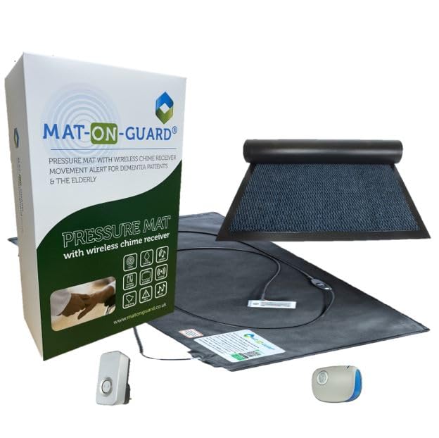 Mat On Guard IP300CM Single EXIT with Cover MAT. Wireless Floor Sensor Pressure Mat Alarm System for the Elderly and Dementia Care with Portable & Plug-in Receiver with Cover Mat. (Blue)