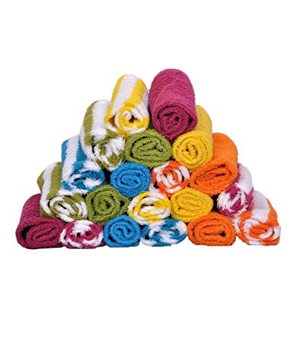 S Kumars Cotton Love Touch Knitted Stripe and Solid Face Towel, Multicolour, 10x10-inch(Pack of 20)