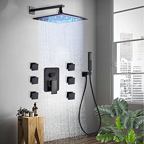 Ensemble de douche LED noir bronze avec mitigeur encastré 6 pièces - 4