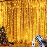 POIFL Tenda Luminosa Natale, 3x3M 300 LED Tenda Luci Natale con Telecomando Tenda Luminosa Interno 8 Modalità Impermeabile IP65 per La Decorazione Interni ed Esterni Adatta per Matrimoni,Patio,Feste