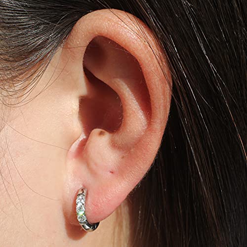 Silver Earrings Cubic Zirconia Small Hoops Stainless Steel Huggie Earrings Stainless Steel Huggie Hoop Earrings For Women Huggie Earrings 8Mm Piercing Earrings Stainless Steel Small Hoop For Women #TOP1