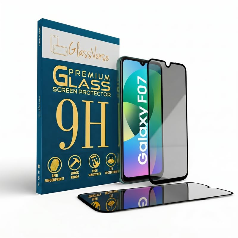 Image of GlassVerse Privacy Tempered Glass for Samsung Galaxy F07 | Anti Spy Screen Protector, 9H Hardness, Edge to Edge, Case Friendly, Hassle-less Installation Kit Included. (Pack of 2)