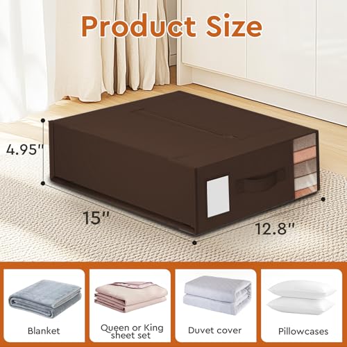 Image of StorageTastic 2 Pack Bed Sheet Closet Organizers and Storage,Sturdy Foldable Storage Containers with Window and Label,Storage and Organization for Bedding Sheets,Duvet Covers,Blankets (Brown)