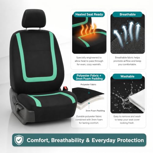 Image of FH Group Car Seat Covers Front Set in Cloth - Car Seat Covers for Low Back Car Seats with Removable Headrest,Universal Fit,Automotive Seat Covers,Washable Car Seat Cover for SUV,Sedan,Van Mint