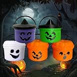 Gonggi Halloween Mini Pumpkin Figurines Bucket, 5pcs Halloween Candy Bowl with Handles, Small Nostalgia Buckets ,Trick or Treat, Spooky Plastic Pumpkins Decor for Halloween Ornaments Home Decoration