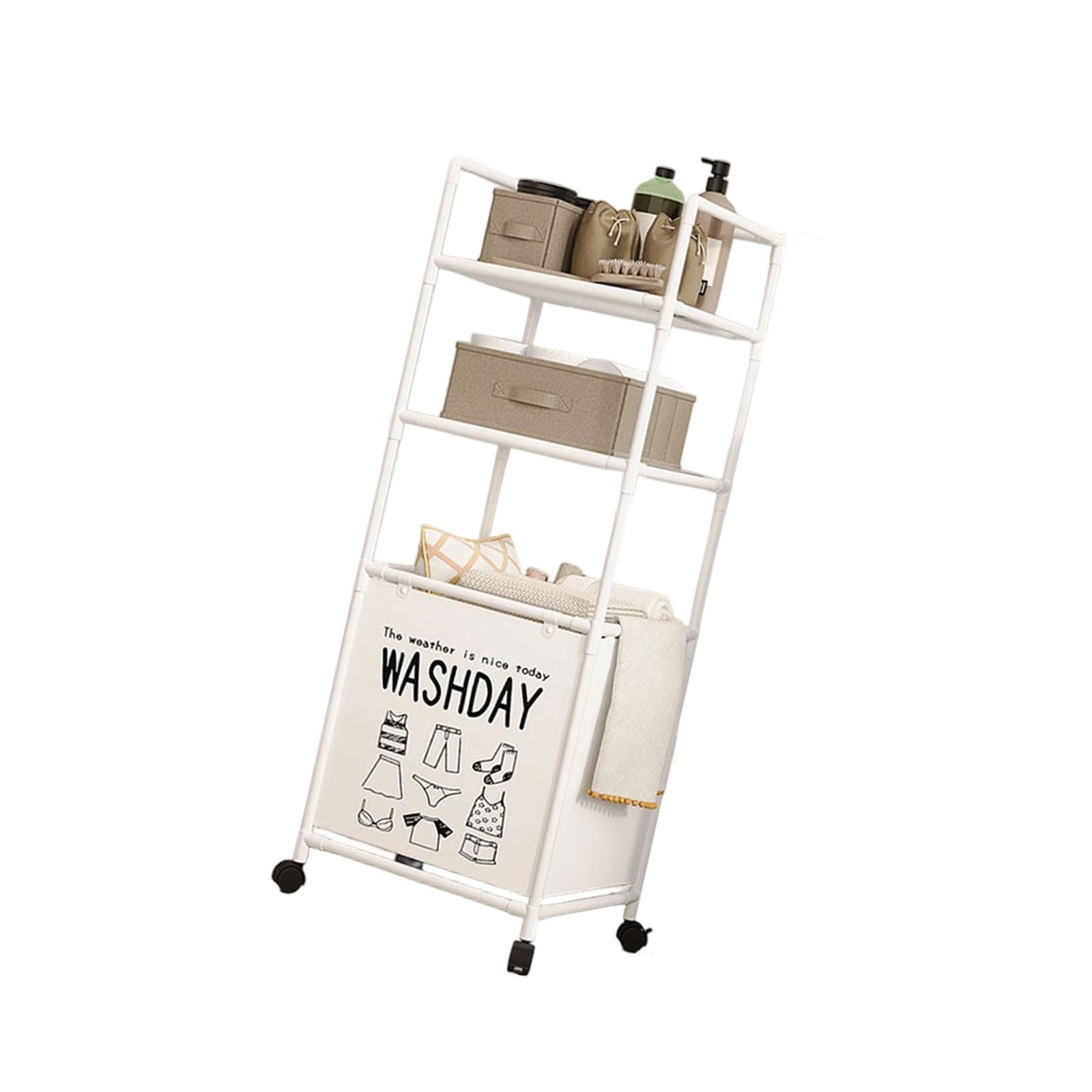 hogtnd Collapsible Laundry Basket with Rolling Wheels, Multiple Shelf Designs, Space Saving Laundry Basket for Small Spaces, Bathroom Laundry Box