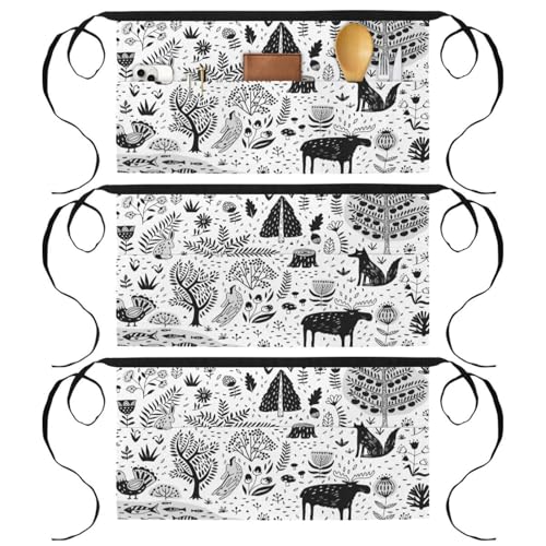 Demi-tablier pour cuisine et pâtisserie au motif arbres et lapins