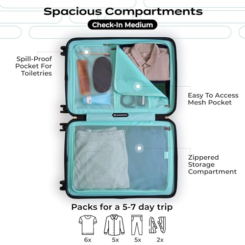 Image of The Midnight Voyager Set of 2 Luggage, Check in Medium 67.5 cm, Check in Large 76 cm, Hard Sided Polycarbonate Trolley Bag, Dual Anti- Theft Zippers, TSA Lock (Storm Blue)