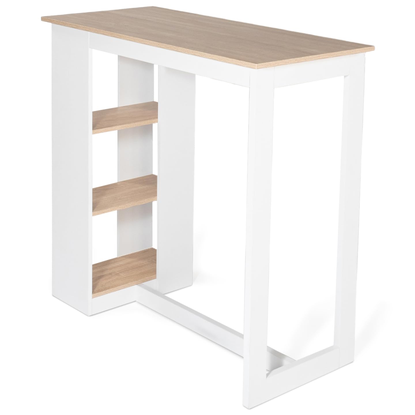 IDMarket - Table de Bar Barth 2 à 4 Personnes ajourée Bois Blanc et Plateau façon hêtre