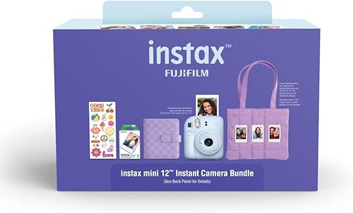 Miniatura 6 de FUJIFILM INSTAX Mini 12 Holiday Bundle 2025  Azul pastel con película extra Instax Mini + 4 pilas AA y paño de limpieza (10 artículos)