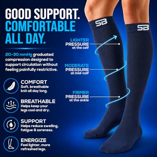 Image of SB SOX Compression Socks for Men & Women (20-30mmHg) - Best Compression Socks for Flying, Medical, Sports, Wide Calf Fit, and Daily Wear