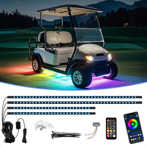 Cartalia Golf Cart Underbody LED Lights 4Pcs 12V - 80V Input Golf Cart Underglow Light Kit Bluetooth APP Control Dream Colors for EZGO Club Car Yamaha Music Mic Sync Modes (Included Voltage Reducer)
