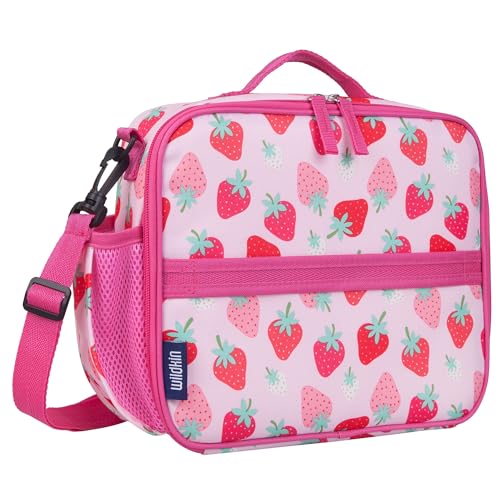 Image of Wildkin Kids ECO rPET Insulated Lunch Box - Keeps Food Hot or Cold, Easy-Clean Lining, Mesh Pockets & BPA-Free - Boys & Girls, Ideal for School, Travel & Daycare - Strawberry