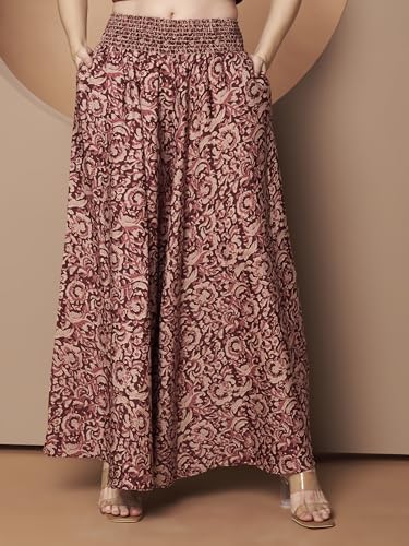 Image of KZULLY | Palazzo for Women | Solid & Printed | Stylish Wide-Leg | Comfortable Elastic Waist Bottomwear