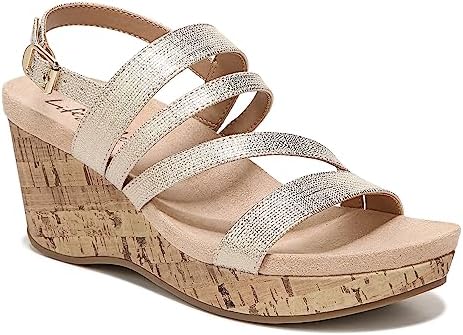 LifeStride Womens Discover Strappy Platform Wedge Sandal, Gold, 11 US | Image 3