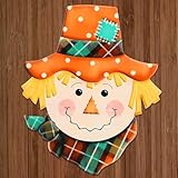 MorningRo Metal Thanksgiving Scarecrow Decor for Front Door Autumn 3D Pattern Fall Hanging Harvest Scarecrow Head Welcome Sign for Porch Wall Home Outdoor, 13 Inch