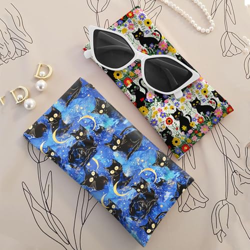 Image of 2 PCS Glasses Case Eyeglass Sunglasses Pouch Squeeze Portable Bag Soft Leather with Cleaning Cloth Women Men Girls