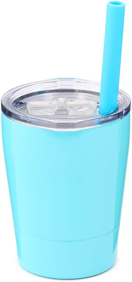Kids Stainless Steel Cup Lovely Small Rambler Tumbler Sippy Cup with Lid and Silicone Straw, 8.5 OZ (1, Teal)