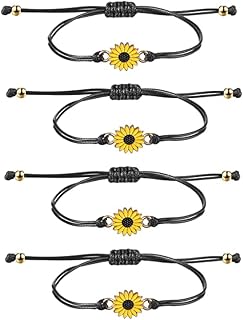 4 Pieces Sunflower Bracelet Adjustable Friends Bracelet Promise Bracelet Sunflower Friendship Bracelets for Good Friends Family Women Girls Men Boy Gift Metal, Metal