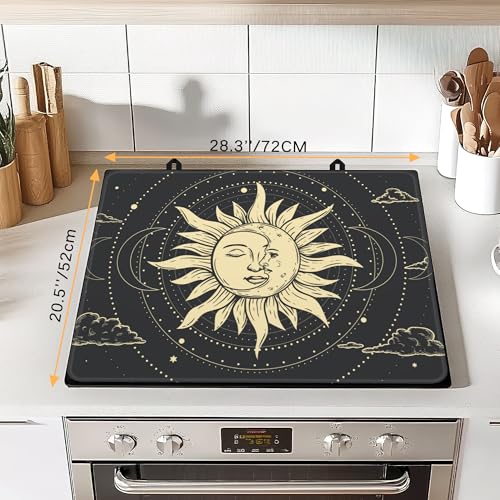 Retro Celestial Sun Moon Stove Top Cover for Electric Stove,Heat Resistant Glass Cooktop Cover,Multipurpose Stove/Counter/Washer Top Protector,Dishwasher Safe Rubber (28x 20) by YESPOAK - Image 3