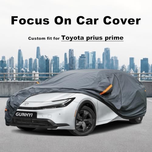 Image of GUNHYI Premium Car Cover Custom Fit Toyota Prius Prime, 16 Layers Heavy Duty Car Cover Waterproof All Weather with Zipper Door for Sun Rain Snow Dust Uv Protection