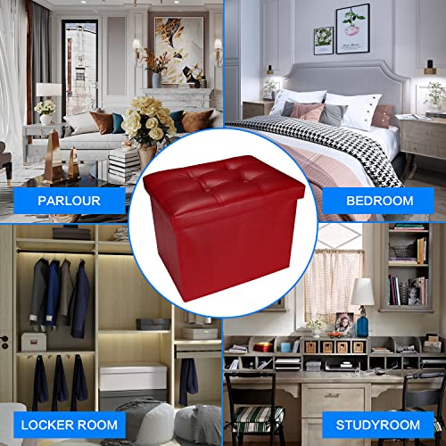 Image of Bsketa Storage Ottoman Bench,17 Inch Folding Leather Foot Rest Stool,Red | Ottoman with Storage, Thicker Foam Padded Seat, Living Room, Dorm, Bedroom, Load 330 lbs, Easy to install,17x13x13in