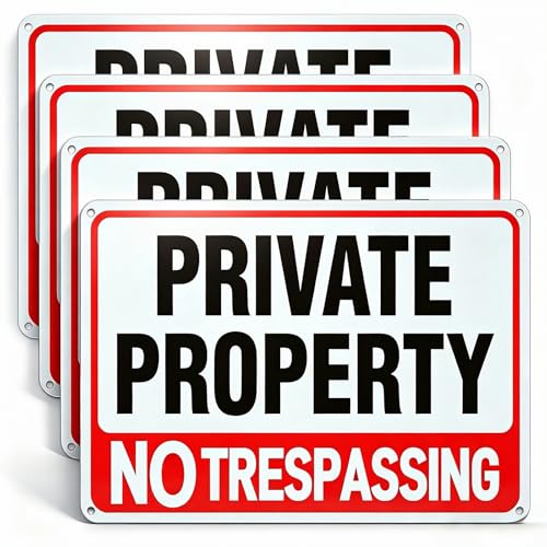4 Pack Large No Trespassing Signs Private Property, 12x8 Inch Rust Free Aluminum Sign, With...