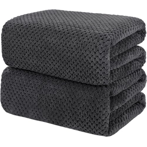 Wuwahold 2 Pack Bath Towel Set, Waffle Bath Towel Set, Microfiber Super Soft Highly Absorbent, Sturdy Quick Drying Towels for Bathroom, Gym, Sports, Yoga (2 Piece 27" x 55", 2Grey)