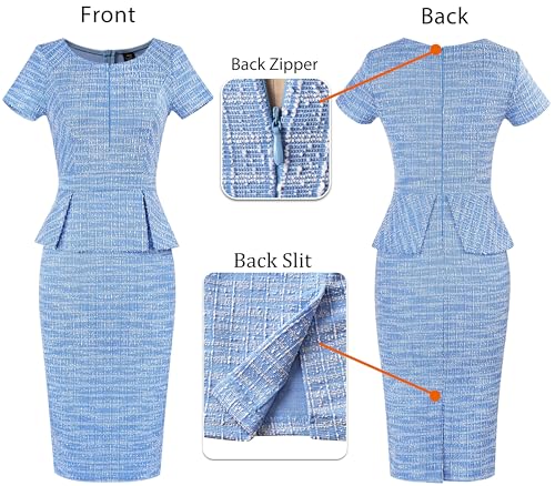 Image of VFSHOW Womens Work Business Office Front Zipper Peplum Bodycon Dresses Elegant Short Sleeve Slim Church Pencil Sheath Dress