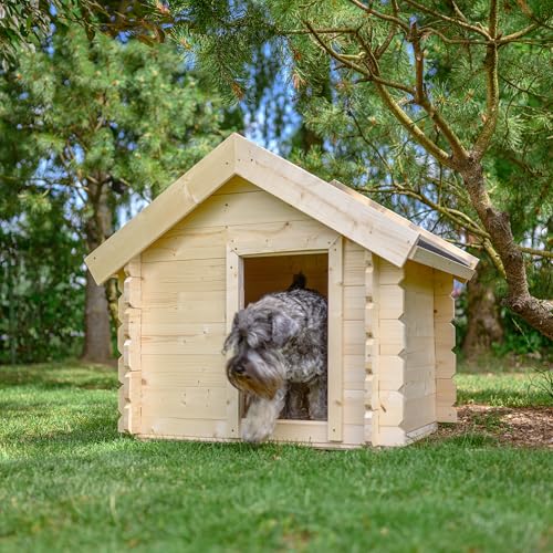 Hundehütte Outdoor kleine Hunde – Hundehaus Holz für Kleiner Rassen, wasserfestes Dach 76 x 99 x H80 cm, Größe S, Timbela M401-1