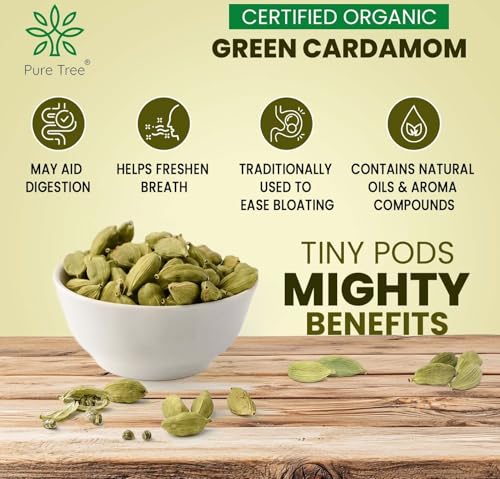 Image of Pure Tree Certified Organic Elaichi | 350 g | Organic Green Cardamom Whole Spices Hari Chhoti Elaichi Seeds Unique Aroma & Pleasant Flavour