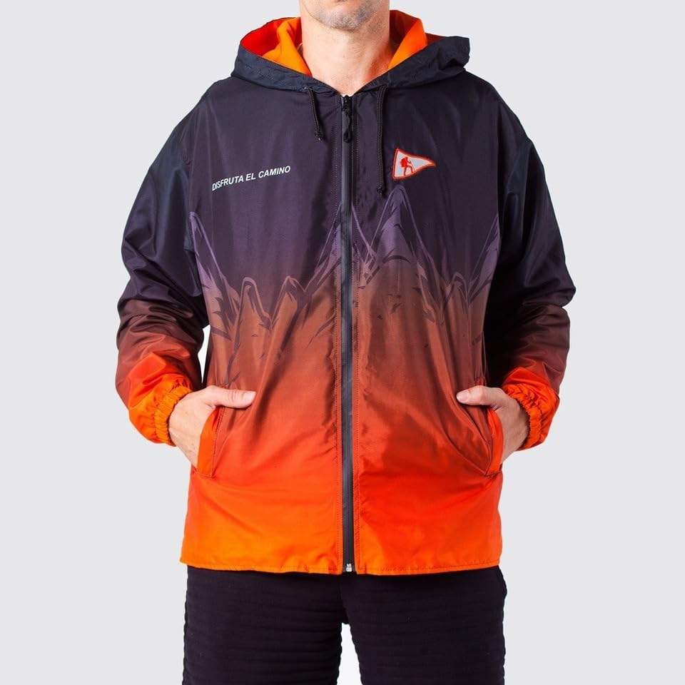LEGENDARIOS Worldwide Jacket – Black & Orange Gradient Windbreaker, Hooded Lightweight Outdoor Coat2