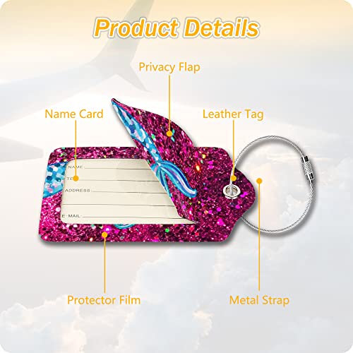 Image of Set of 2 Luggage Tags for Suitcases Women Grid Leather Suitcases Tag with Stainless Steel Loop Privacy Cover ID Label Check Travel Bag Tags Luggage Identifiers for Women Men Travel