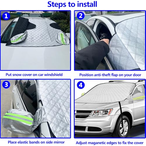 Image of 5-Layer Car Windshield Cover for Ice and Snow, 62x50 in Windshield Ice Snow Cover with 9 Hidden Magnets, Large Windshield Cover Fits for Almost All SUV, Truck, Sedan, Van