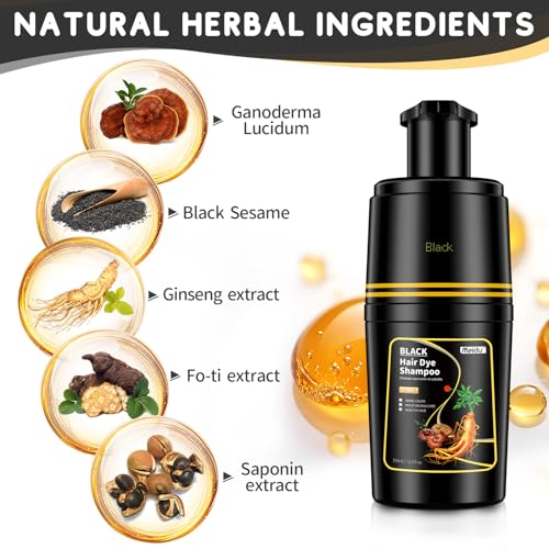 Image of IIIMEIDU Black Hair dye Shampoo 3 in 1, Natural Hair Color Shampoo for Gray Hair, Tinte Para el Cabello for Women and Men Grey Coverage, 350ml